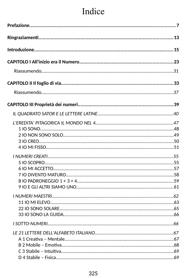 Sommario della Numerologia svelata